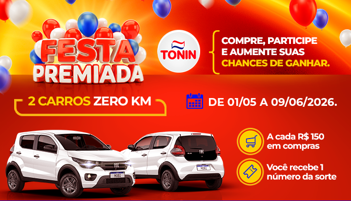 Festa Premiada Tonin celebra clientes com sorteio de 2 Fiat Mobis e um mês inteiro de comemoração!